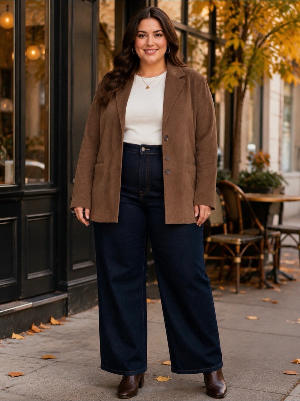 Belle Poque Brown Corduroy Blazer Jacket Plus Size 2XL Boyfriend
